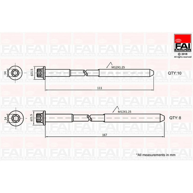 FAI Cylinder Head Bolt Set M12 x 1.25 fits Toyota 4 Runner IV 2002-2005 3.0