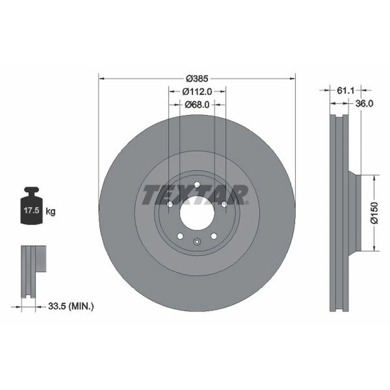 Textar 2 x Vented Front Brake Discs 92151303