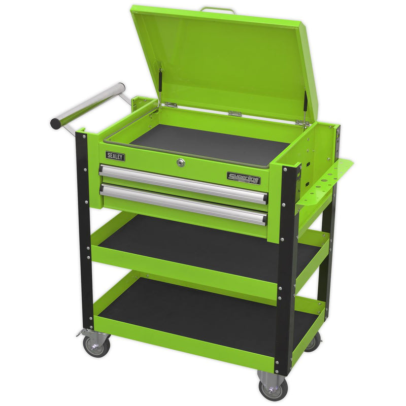 Sealey HD Mobile Tool & Parts Trolley 2 Drawer-Locking Top HV Green AP760MHV Sealey  - Dynamic Drive