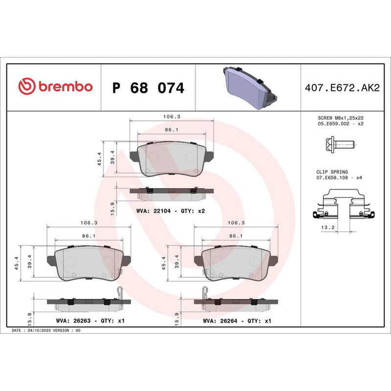 Brembo 4 x Rear Brake Pad Set fits Renault Captur II 2020 on