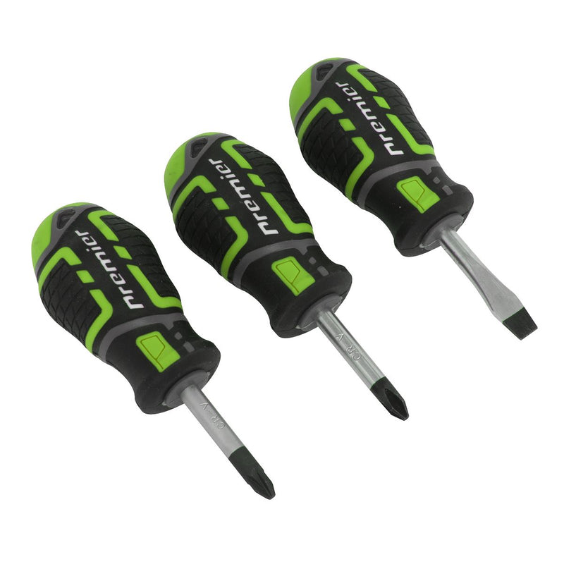 Sealey Premier Premier GripMAX Stubby Screwdriver Set 3pc - Hi-Vis Green Sealey Premier - Dynamic Drive
