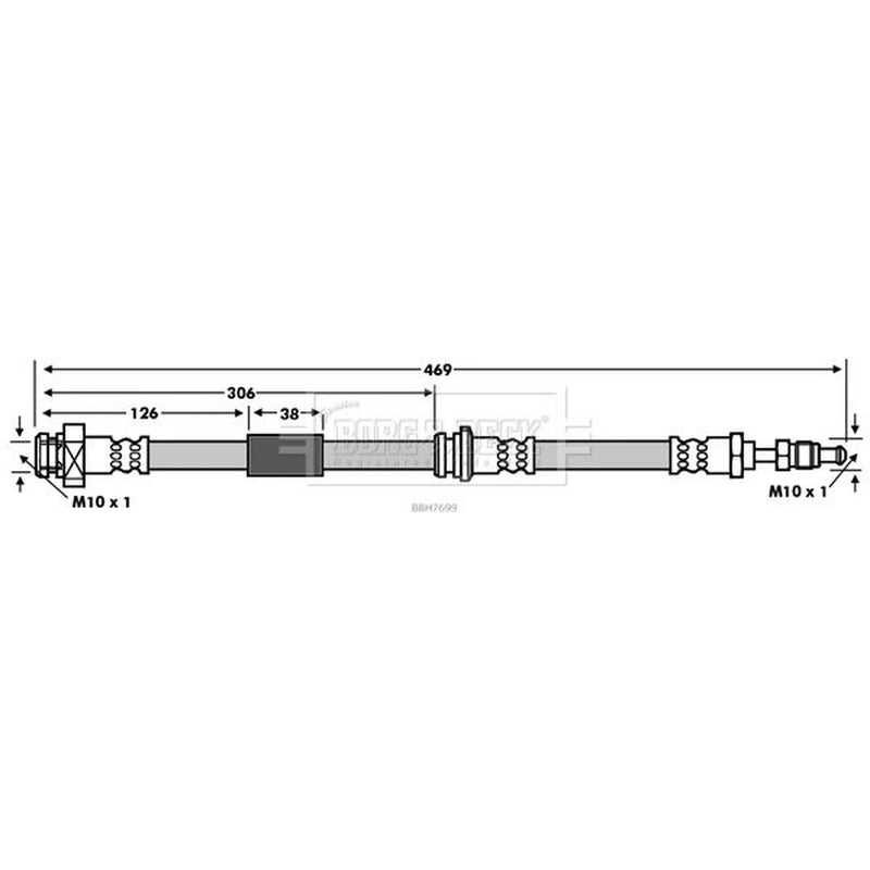 Borg & Beck Brake Hydraulic Hose Line Front Right BBH7699