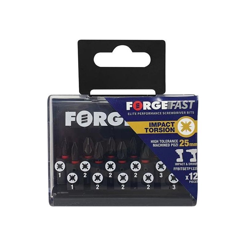 Forgefix ForgeFast Pozidriv Compatible Impact Bit Set, 12 Piece ForgeFix - Town Tools