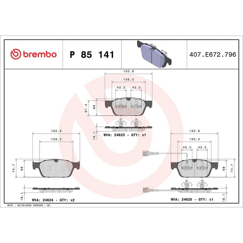 Brembo 4 x Front Brake Pad Set fits VW California T5 Camper 2009-2015 2.0