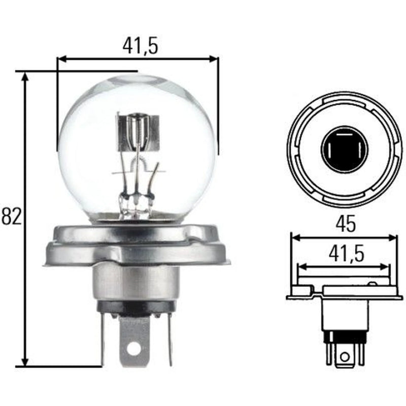 Hella Headlight Bulb R2 (Bilux) P45t 6V 45/40W fits Fiat 500 1957-1961 0.5