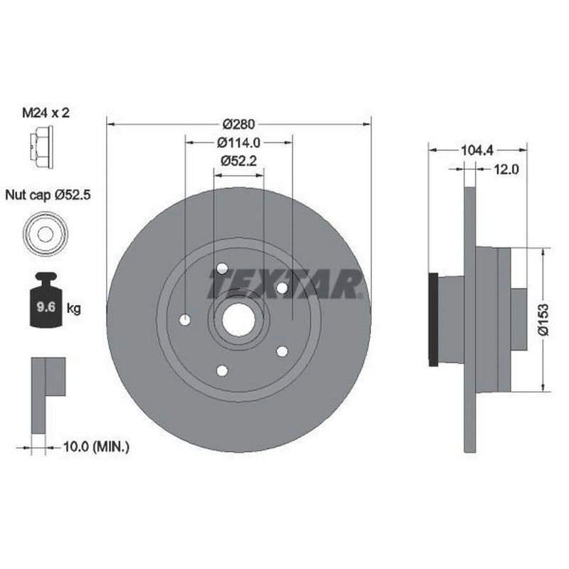 Textar 2 x Solid Rear Brake Discs 92268903-x2