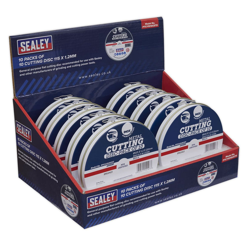 Sealey Cutting Disc 115 x 1.2mm Display Box 10 Packs of 10 PTC11510CETD Sealey  - Dynamic Drive
