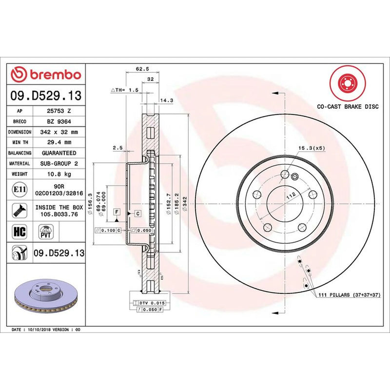 Brembo Front Steel Brake Disc Hub & Rear Steel Brake fits Mercedes-Benz C-Class