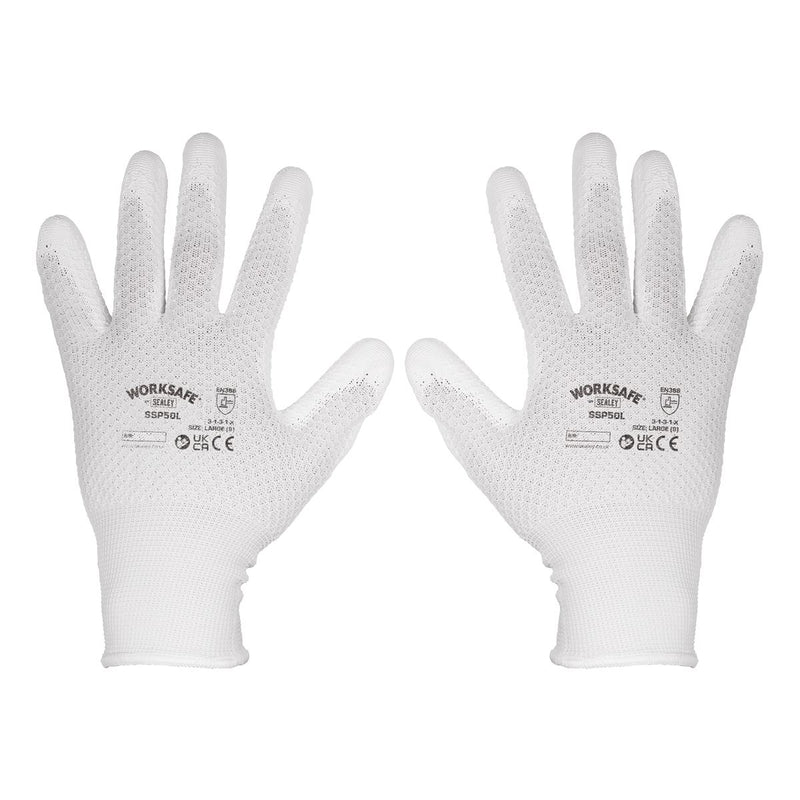 Worksafe Worksafe White Precision Grip Gloves, Large - Pack of 6 Pairs SSP50L/6 Worksafe - Dynamic Drive