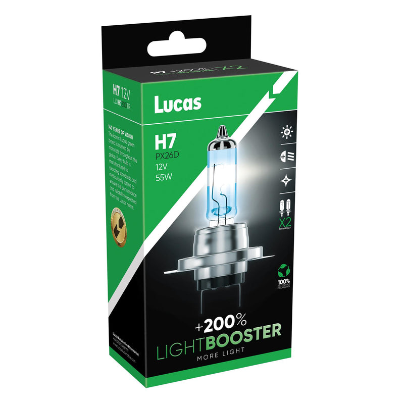 Lucas H7 12v LightBOOSTER 200% Brighter Upgrade Bulbs Headlight Headlamp Lucas - Dynamic Drive