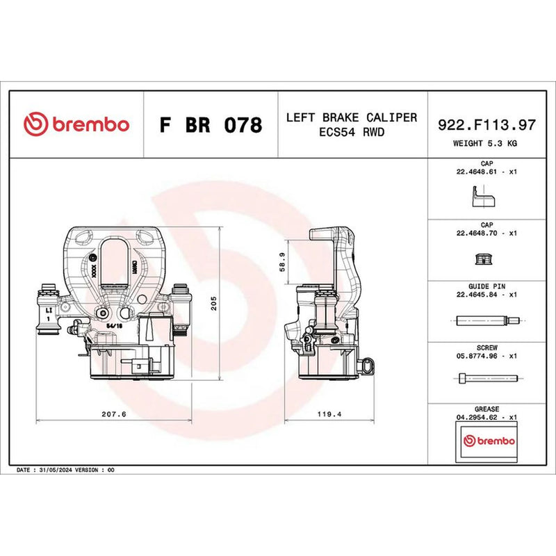 Brembo Brake Caliper Assembly fits Mercedes-Benz Sprinter 3,5-T 2018-2021