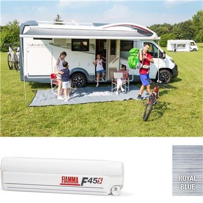 Fiamma F45S 375 Awning Polar White Case Royal Blue Fabric Caravan Motorhome Fiamma  - Dynamic Drive