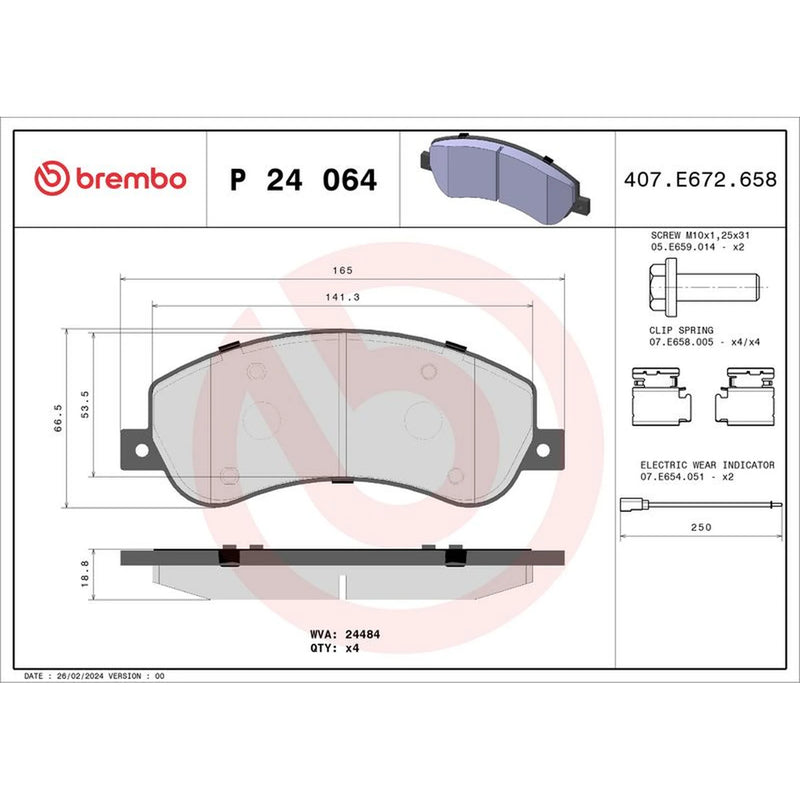 Brembo 4 x Front Brake Pad Set fits Ford Transit 2006-2014 2.2 2.3 2.4 3.2