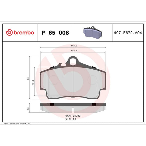 Brembo 4 x Rear Brake Pad Set fits Porsche 911 1997-2008 3.4 3.6
