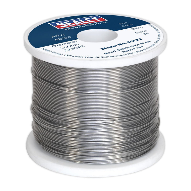 Sealey Solder Wire Quick Flow 2% 0.7mm/22SWG 40/60.5kg Reel SOL22 Sealey - Dynamic Drive