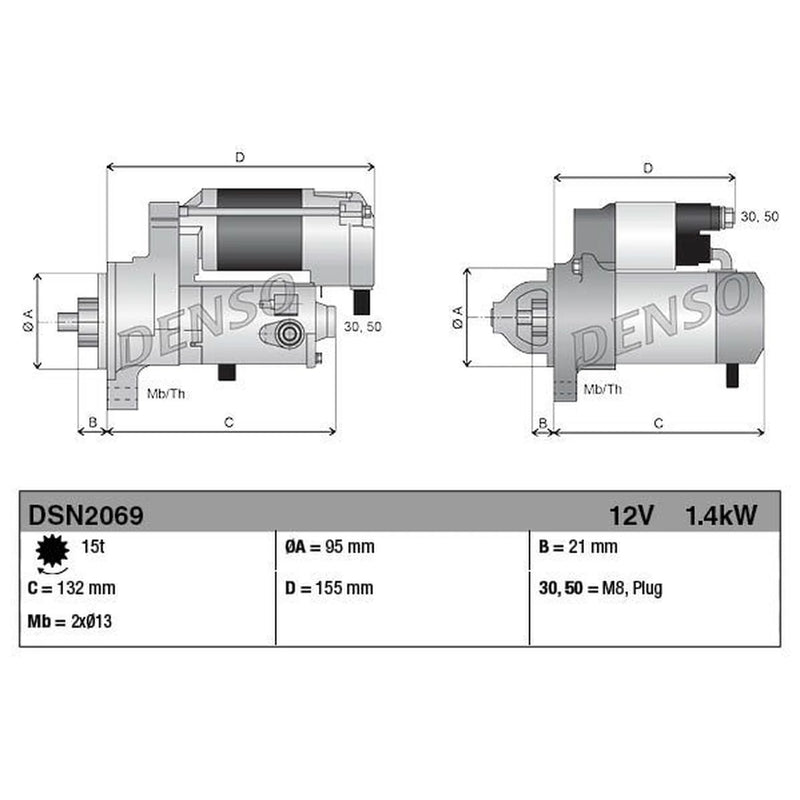 Denso Starter Motor 12V 1.4kW 15 Teeth