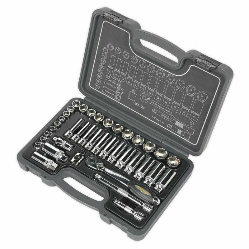 Sealey Socket Set 38pc 3/8"Sq Drive 6pt WallDrive Metric AK7952 Sealey - Dynamic Drive
