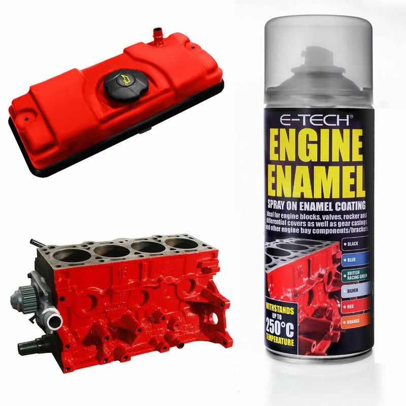 E-Tech Red Engine Enamel Spray On 400ml Heat Resistant High Temp Paint E-Tech - Dynamic Drive