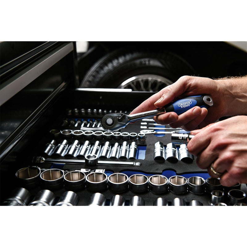 Draper Soft Grip Socket Set in Full Plus Drawer EVA Insert Tray, 1/4", 3/8" & 1/ Draper - Dynamic Drive