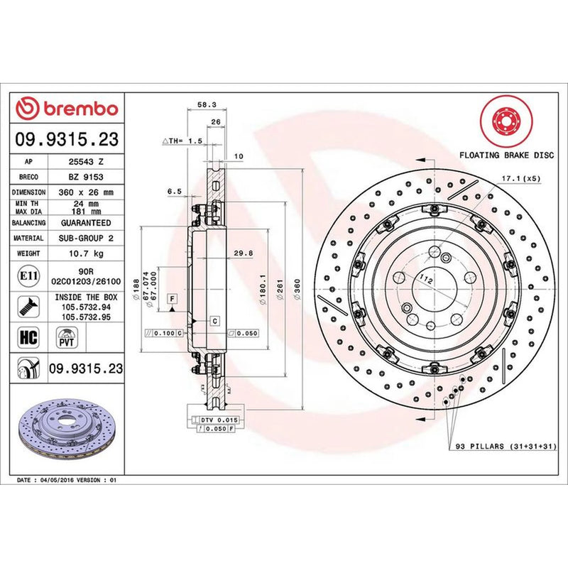 Brembo Front Aluminium Brake Disc Hub & Rear Aluminium Bra fits Mercedes-Benz Sl