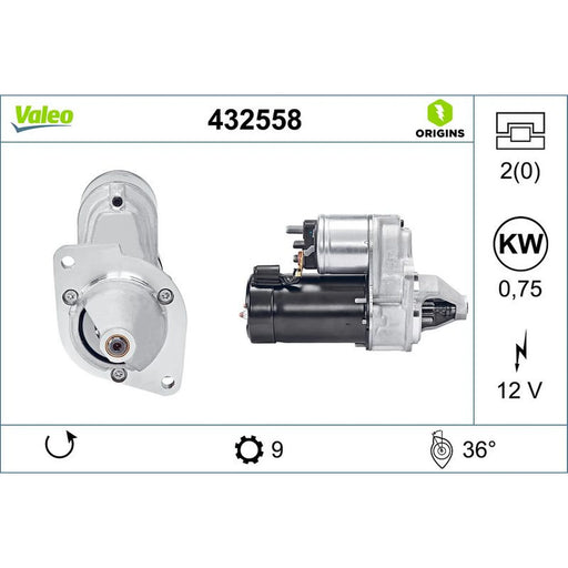 Valeo Starter Motor 12V 0.75kW 9 Teeth 432558