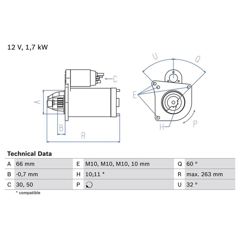 Bosch Starter Motor 12V 1.7kW 10 Teeth 0 986 013 200