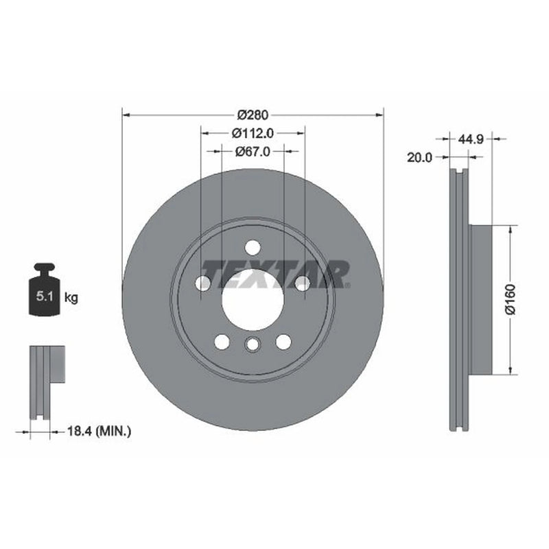 Textar 2 x Vented Front Brake Discs 92305303