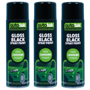 3x Autotek Professional Gloss Black 500ml Spray Paint High Coverage Autotek - Dynamic Drive
