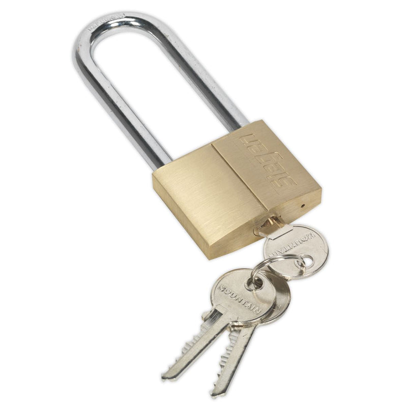 Sealey Brass Body Padlock With Brass Cylinder Long Shackle Siegen by Sealey - Dynamic Drive