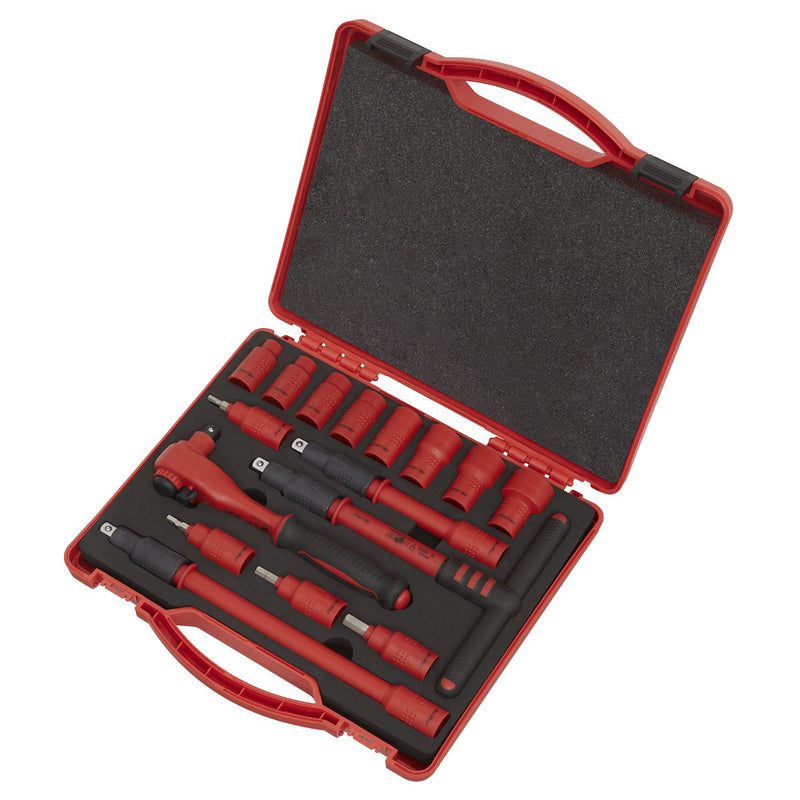 Sealey Insulated Socket Set 16pc 3/8"Sq Drive 6pt WallDrive VDE Approved AK7940 Sealey - Dynamic Drive