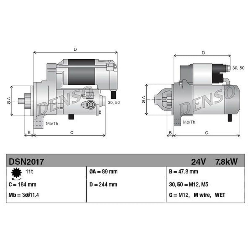 Denso Starter Motor 24V 7.8kW 11 Teeth