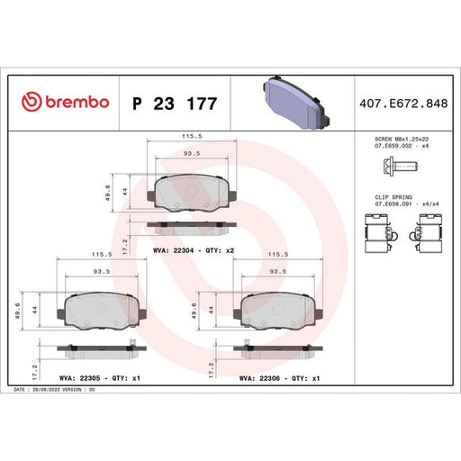 Brembo 4 x Rear Brake Pad Set fits Abarth 500E 2023 on