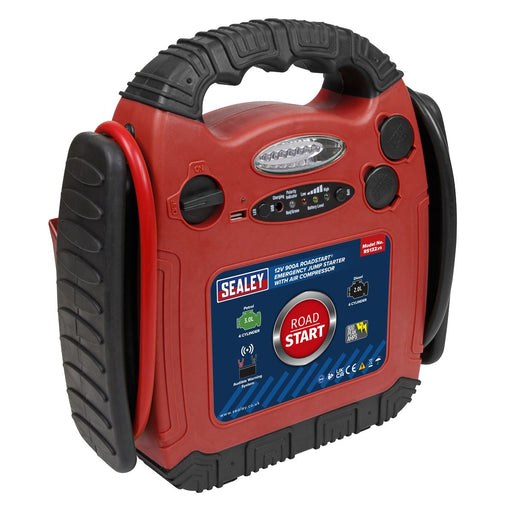 Sealey RoadStartï Emergency Jump Starter with Air Compressor 12V 900 Peak Amps Sealey - Dynamic Drive