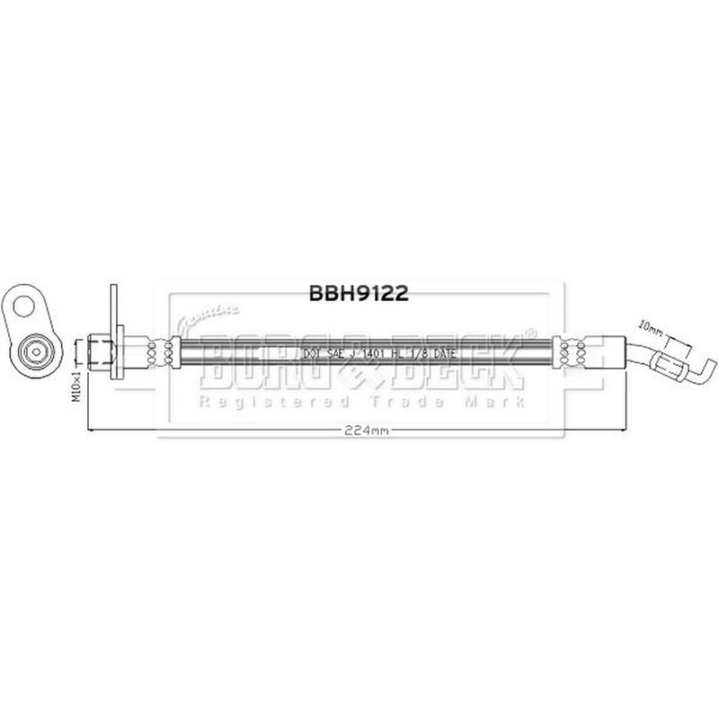 Borg & Beck Brake Hydraulic Hose Line outer BBH9122