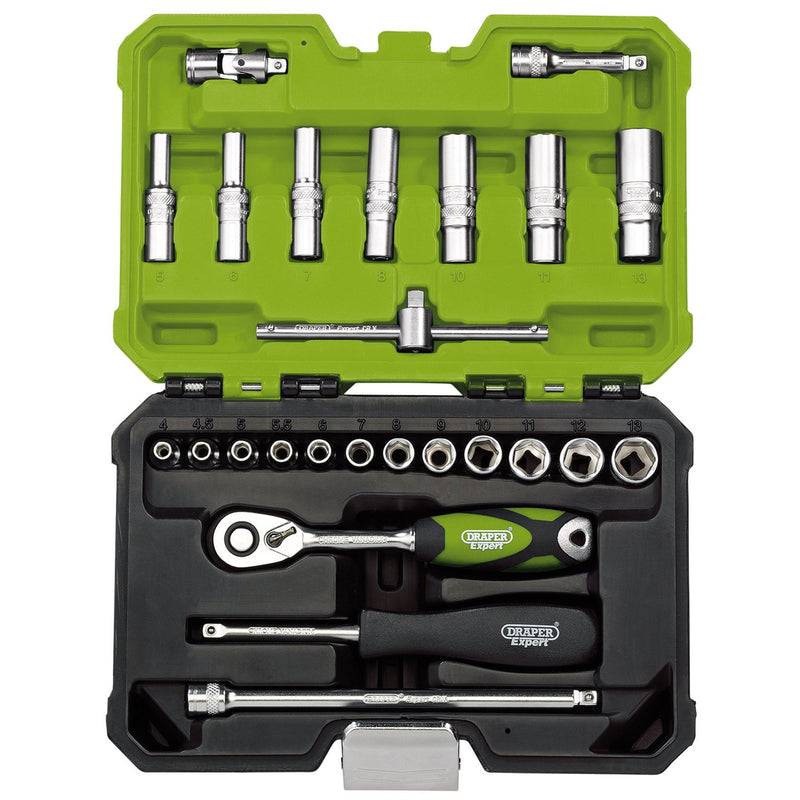 Draper Expert Metric Socket Set, 1/4" Sq. Dr., Green (25 Piece) 04463 Draper - Dynamic Drive