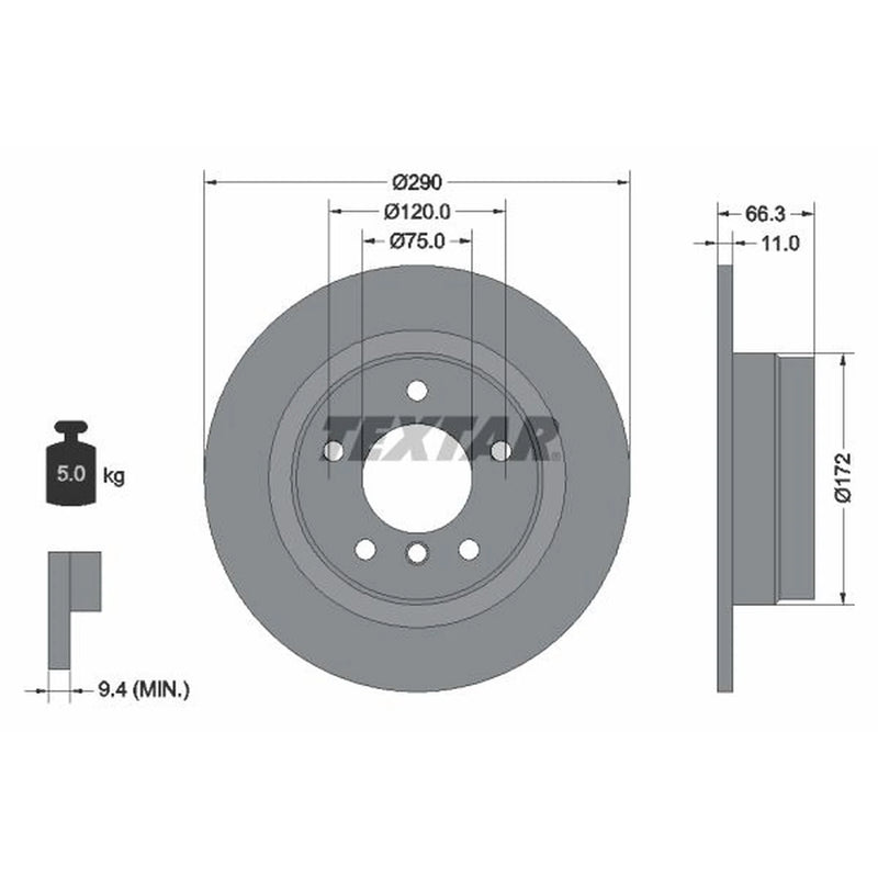 Textar 2 x Solid Rear Brake Discs 92261003-x2