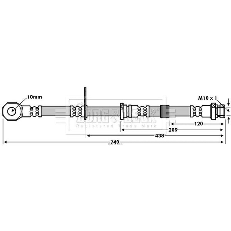 Borg & Beck Brake Hydraulic Hose Line Front Right BBH7646