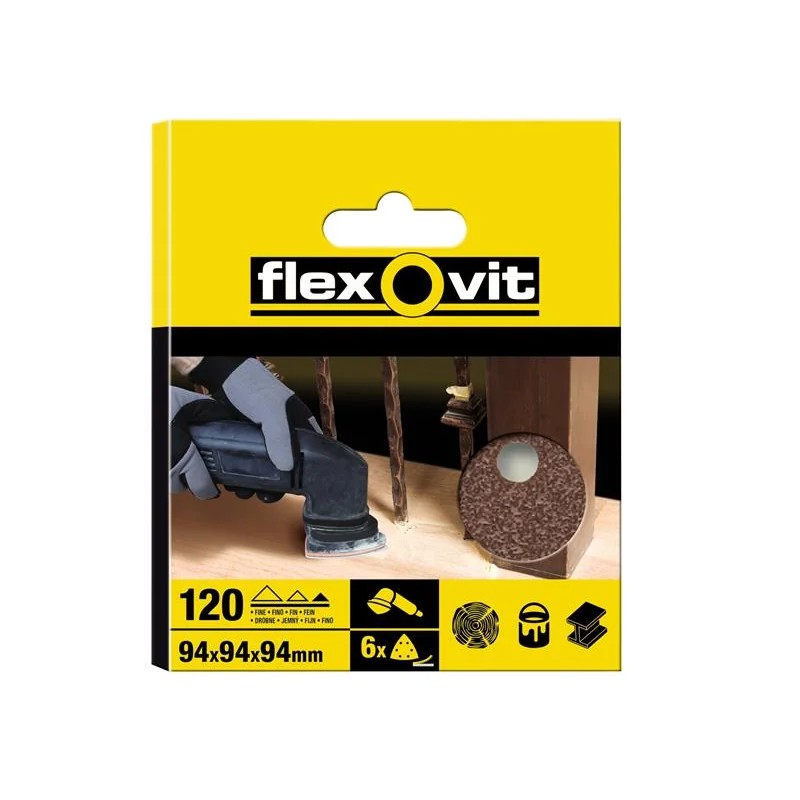 Flexovit Delta Hook & Loop Sanding Sheet 94mm Fine 120G (Pack 6) - 78072764914