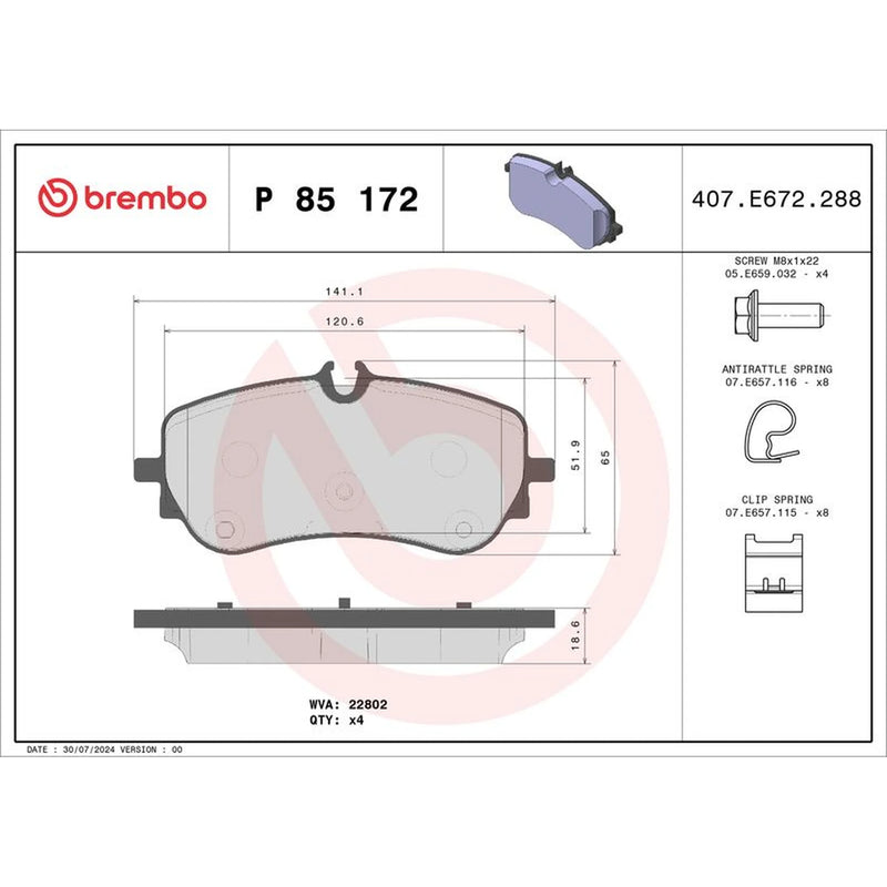 Brembo 4 x Rear Brake Pad Set fits Man Tge 2017-2024 2.0