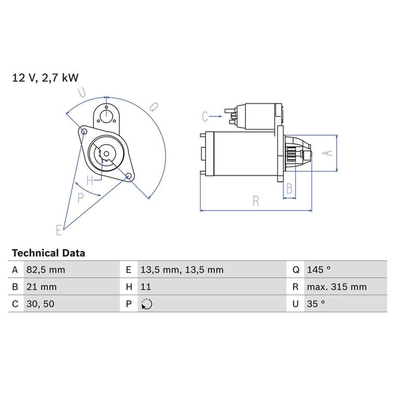 Bosch Starter Motor 12V 2.7kW 11 Teeth