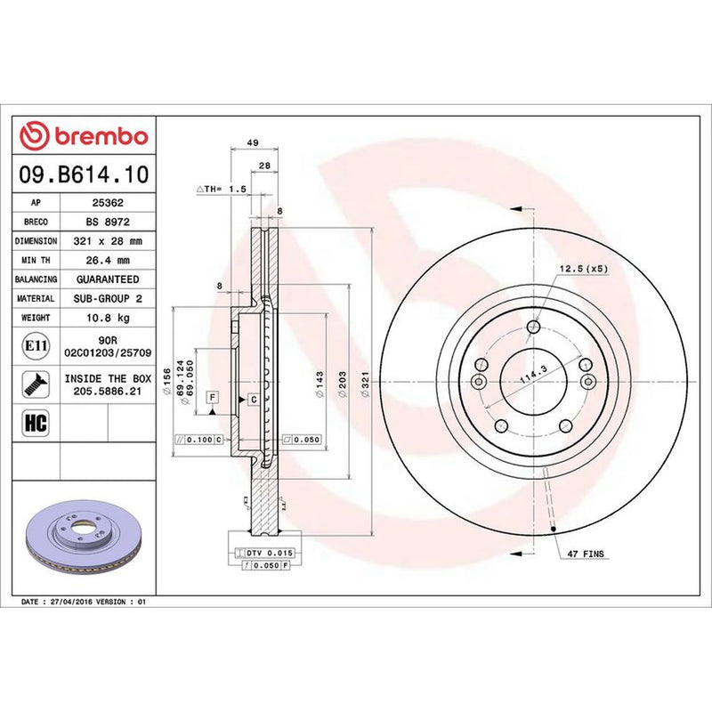 Brembo 2 x Front Brake Discs 09.B614.10-x2