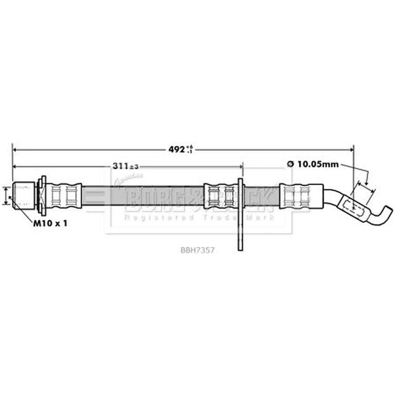 Borg & Beck Brake Hydraulic Hose Line Front Right BBH7357