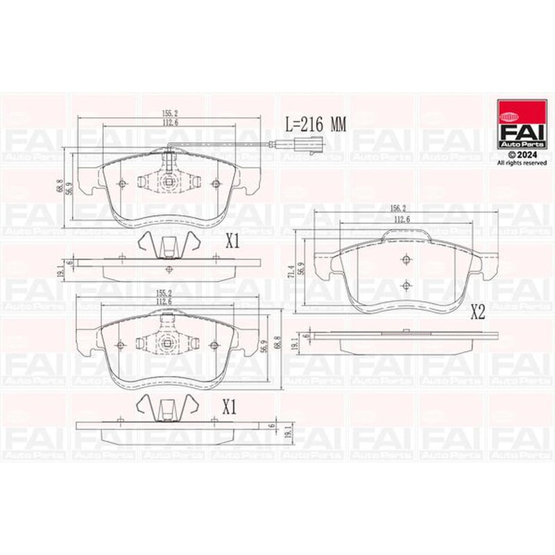 FAI Front Brake Pad Set fits Fiat Doblo Cargo 2010-2023 1.3 1.4 1.6 2.0