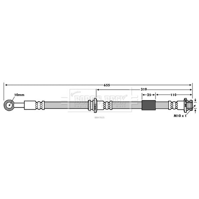 Borg & Beck Brake Hydraulic Hose Line Right BBH7835