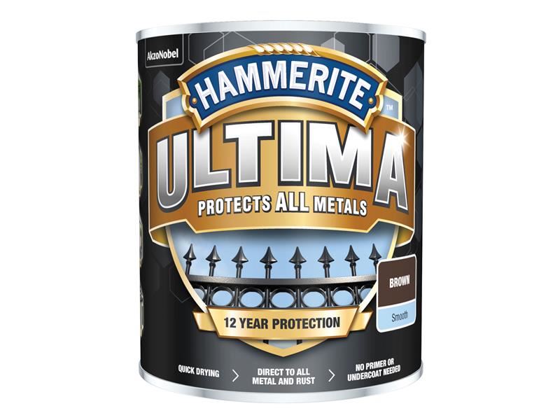 Hammerite Ultima Metal Paint Smooth Brown 750ml Hammerite - Town Tools