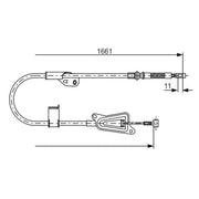 Bosch Handbrake Cable Right Rear fits Nissan Almera 2000-2006 1.5 1.8 2.2