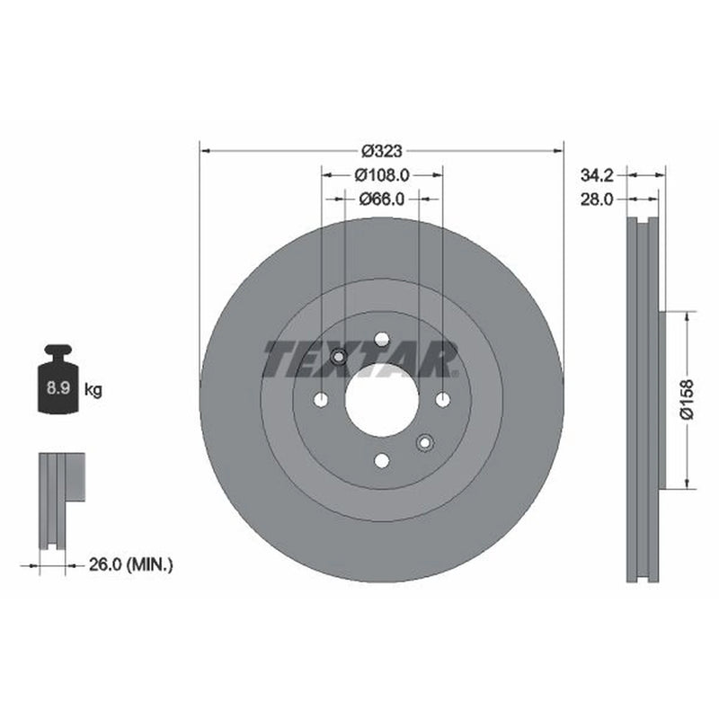 Textar 2 x Vented Front Brake Discs 92267103-x2