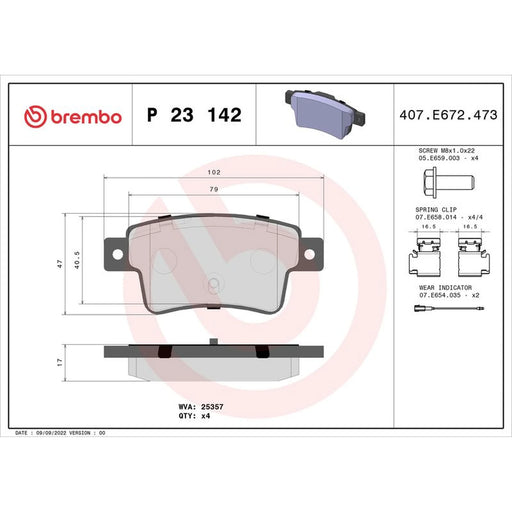 Brembo 4 x Rear Brake Pad Set fits Abarth Grande Punto 2007-2010 1.4