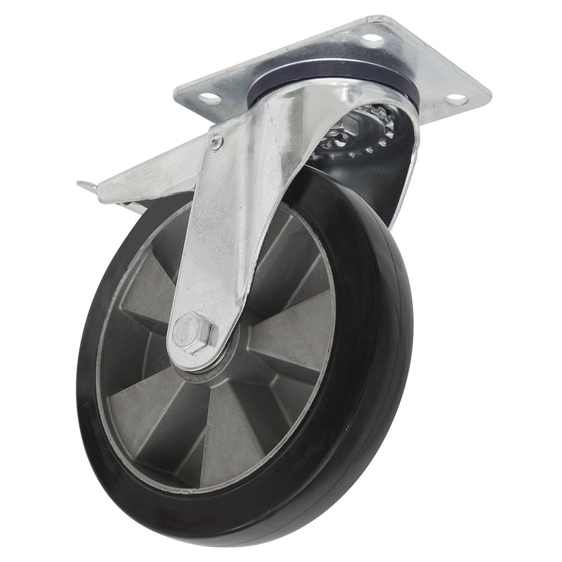 Sealey Heavy-Duty Rubber Castor Wheel Swivel with Total Lock152mm Trade Sealey - Dynamic Drive