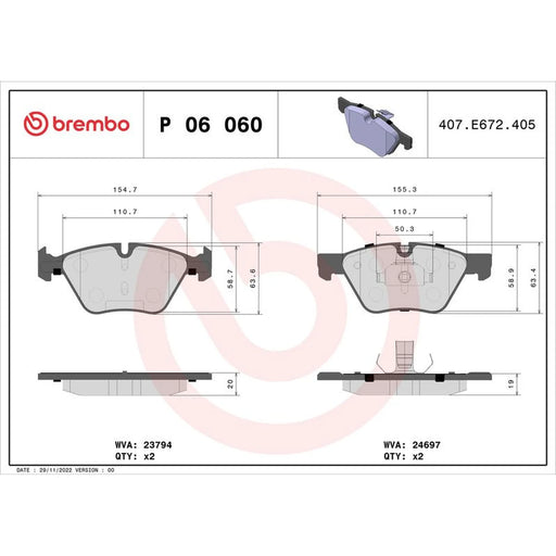 Brembo 4 x Front Brake Pad Set fits BMW 5 2009-2017